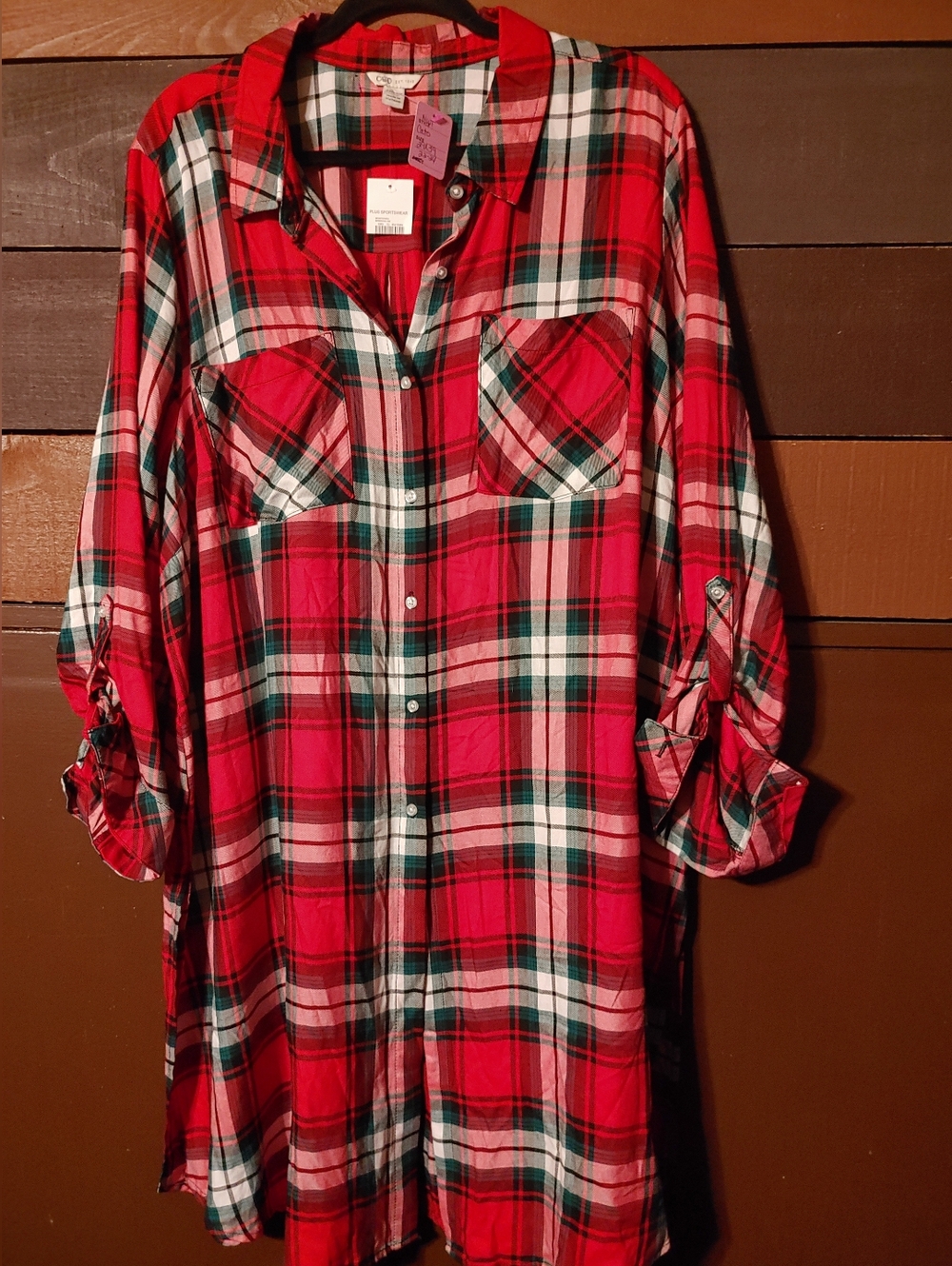 NWT Cato 22-24 Red Plaid Adorable & Sexy Long Sleeve Nightshirt
